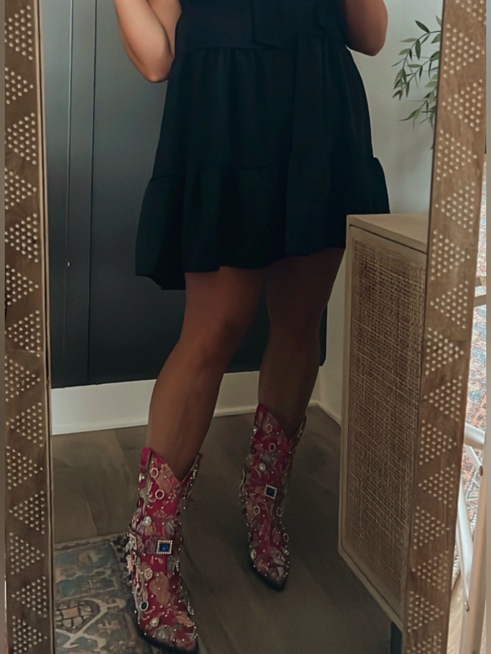 Fuchsia Embroidered Mid-Calf Western Boots with Jewel Accents - Picture 3 of 8